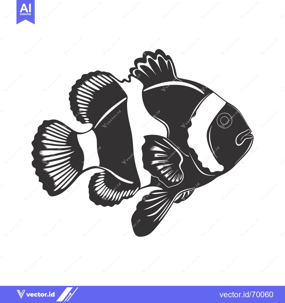 Premium Vector of Black and white illustration of a clownfish