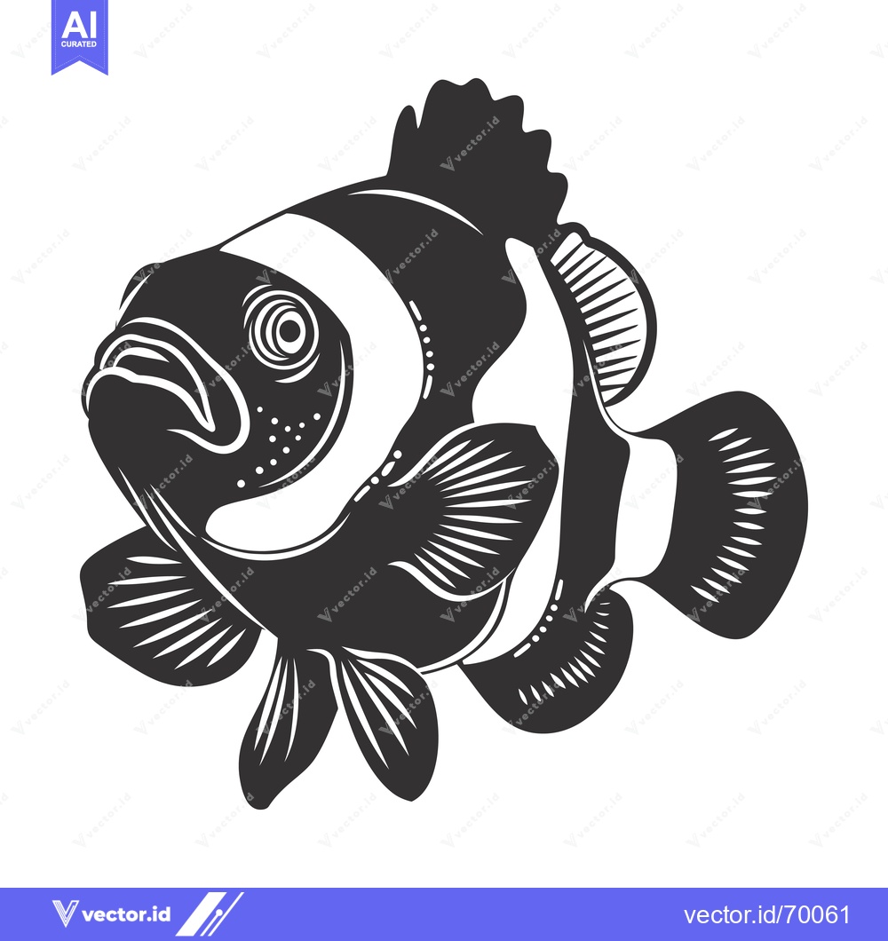 Premium Vector dari Black and White Illustration of a Clownfish