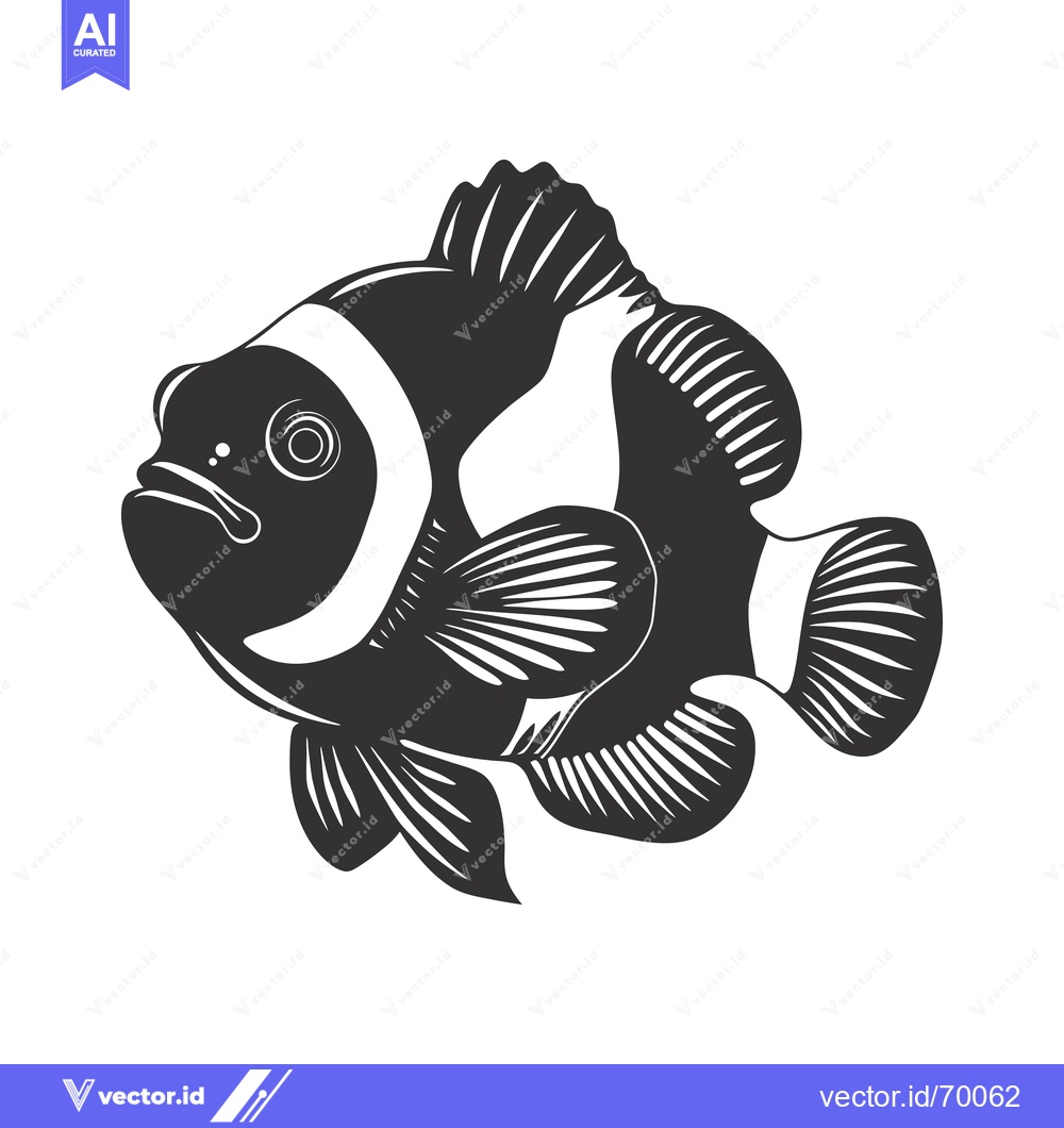 Premium Vector of Black and White Illustration of a Clownfish