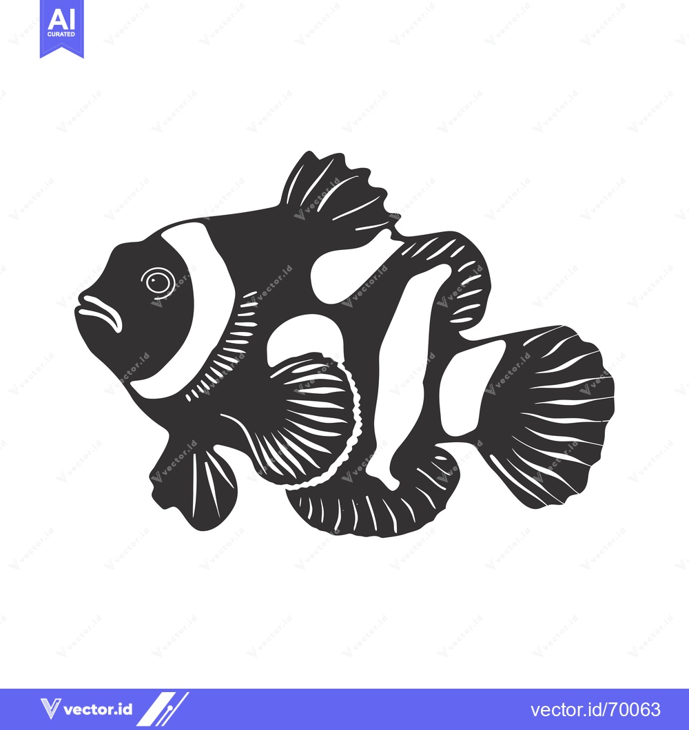 Premium Vector dari Black and white silhouette of an ocellaris clownfish