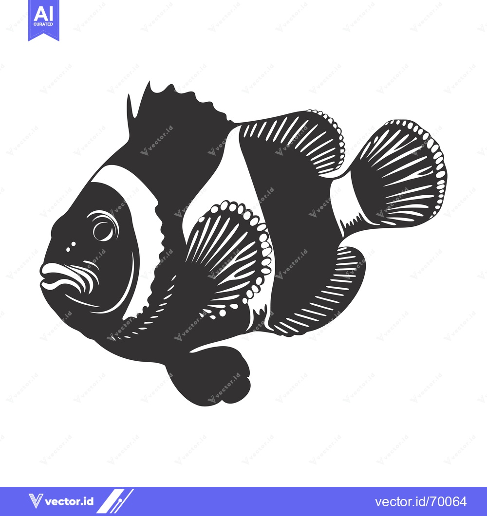 Premium Vector dari Black and white illustration of a clownfish
