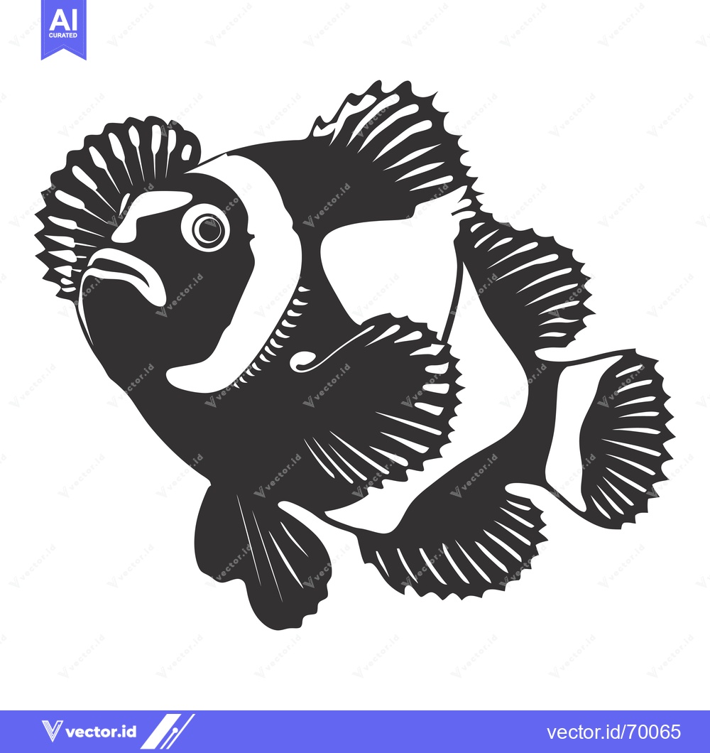 Premium Vector of Black and White Silhouette of a Clownfish with Fin Detail
