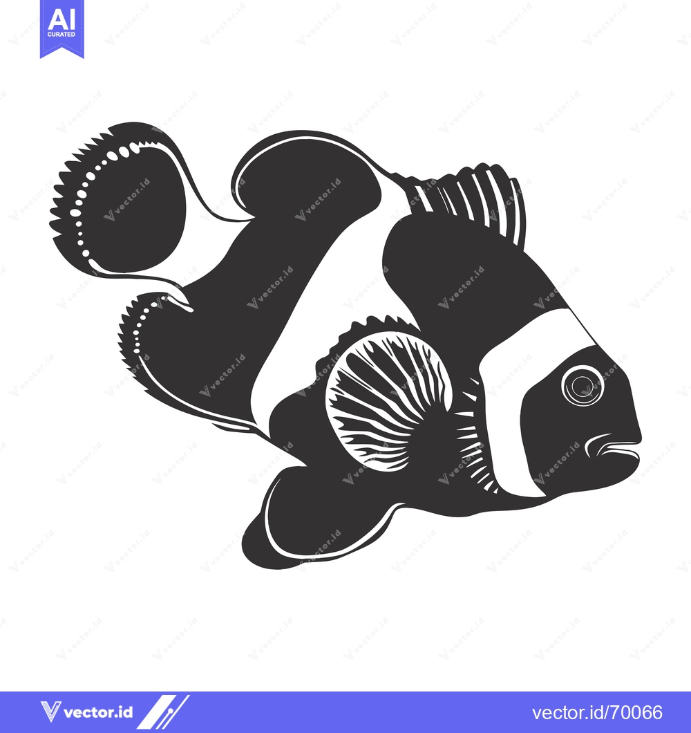 Premium Vector dari Black and White Silhouette of a Clownfish