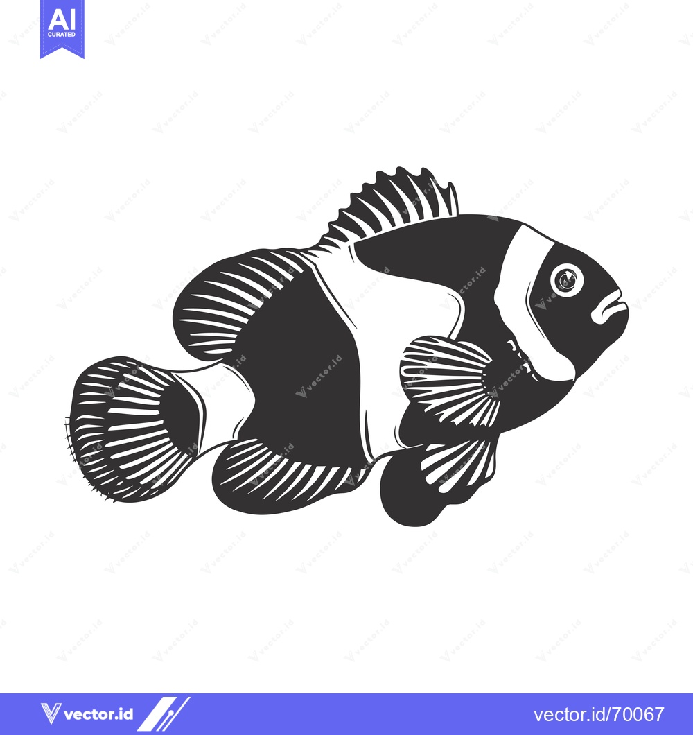 Premium Vector of Black and White Illustration of a Clownfish