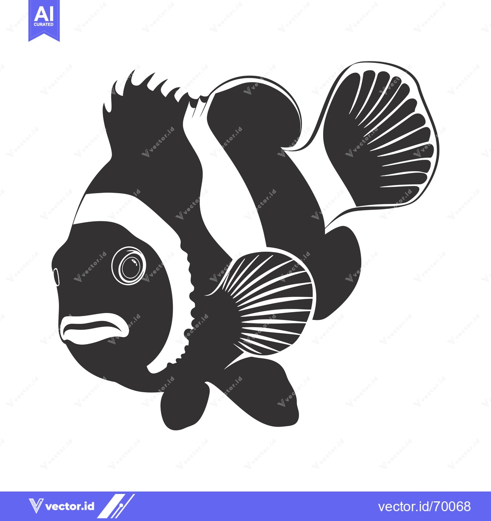 Premium Vector dari Black and White Silhouette of a Clownfish