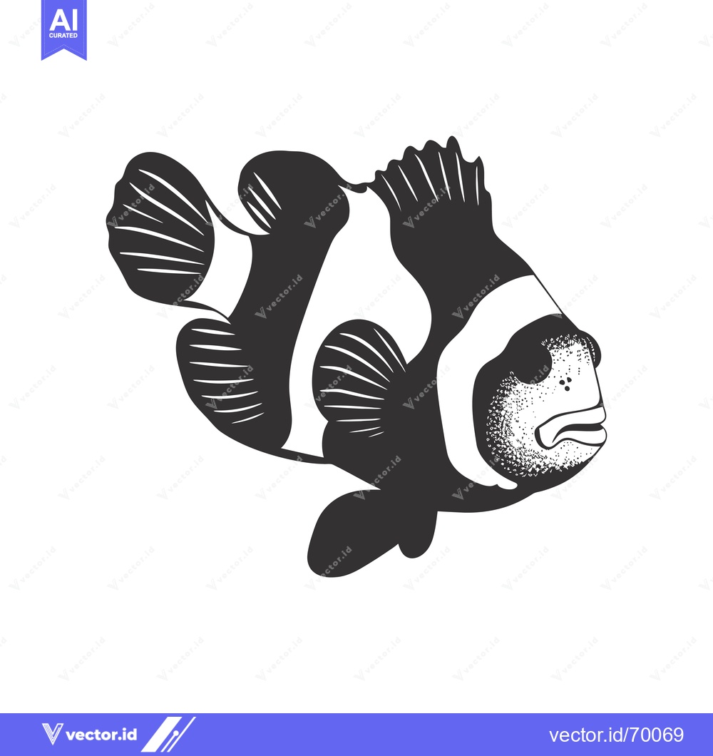 Premium Vector dari Black and White Illustration of a Clownfish with Striped Pattern