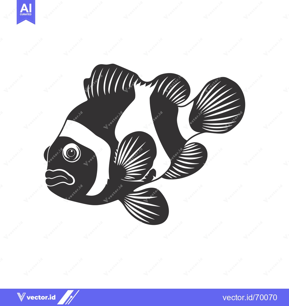 Premium Vector dari Black and White Illustration of a Clownfish