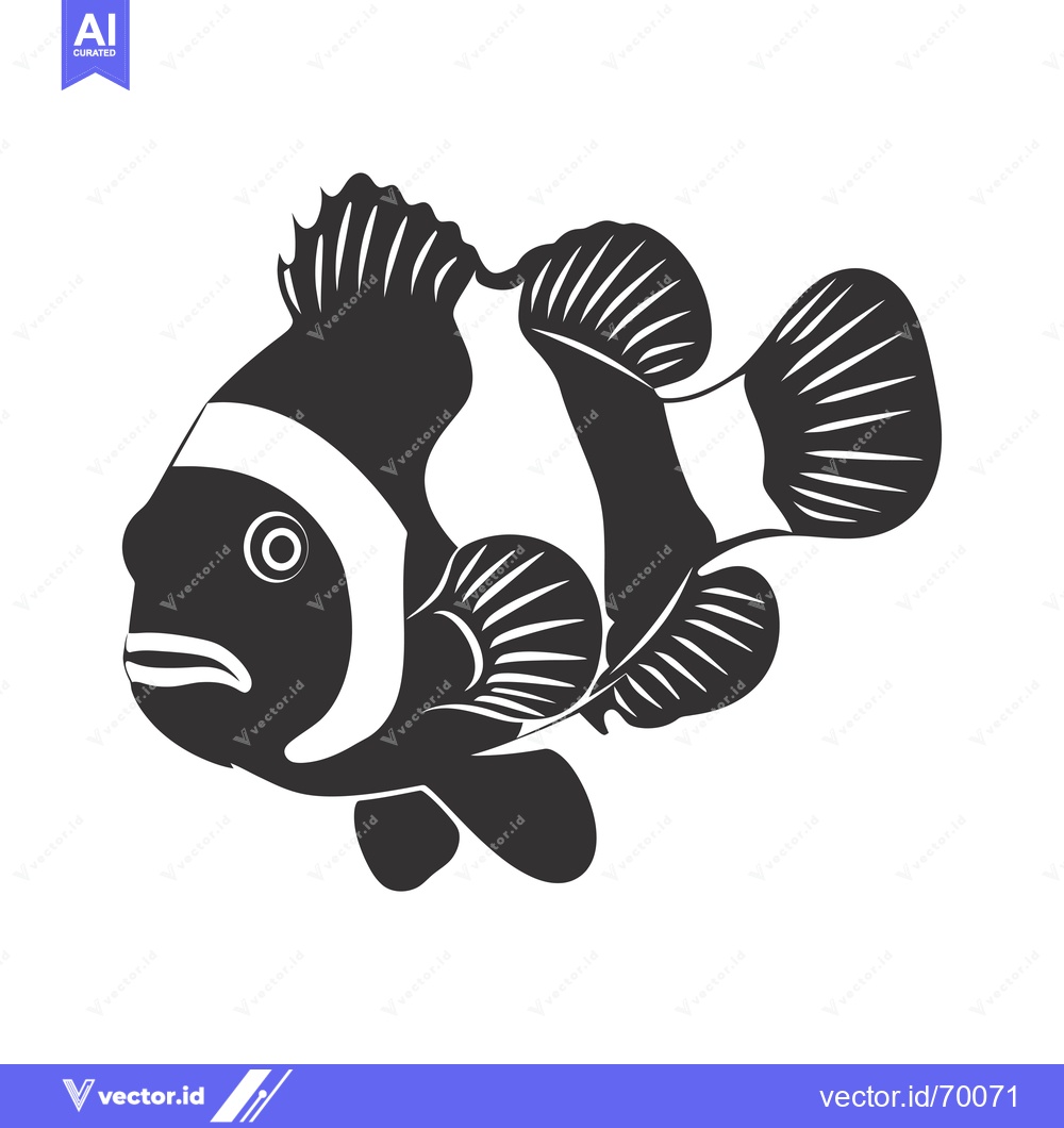 Premium Vector dari Black and White Silhouette of a Clownfish
