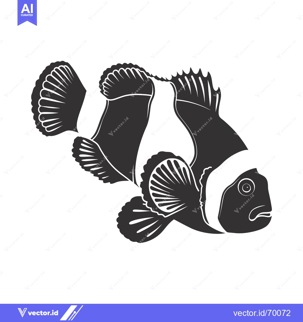 Premium Vector dari Black and White Silhouette of a Clownfish