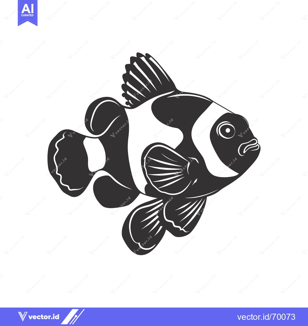 Premium Vector of Black and White Illustration of a Clownfish