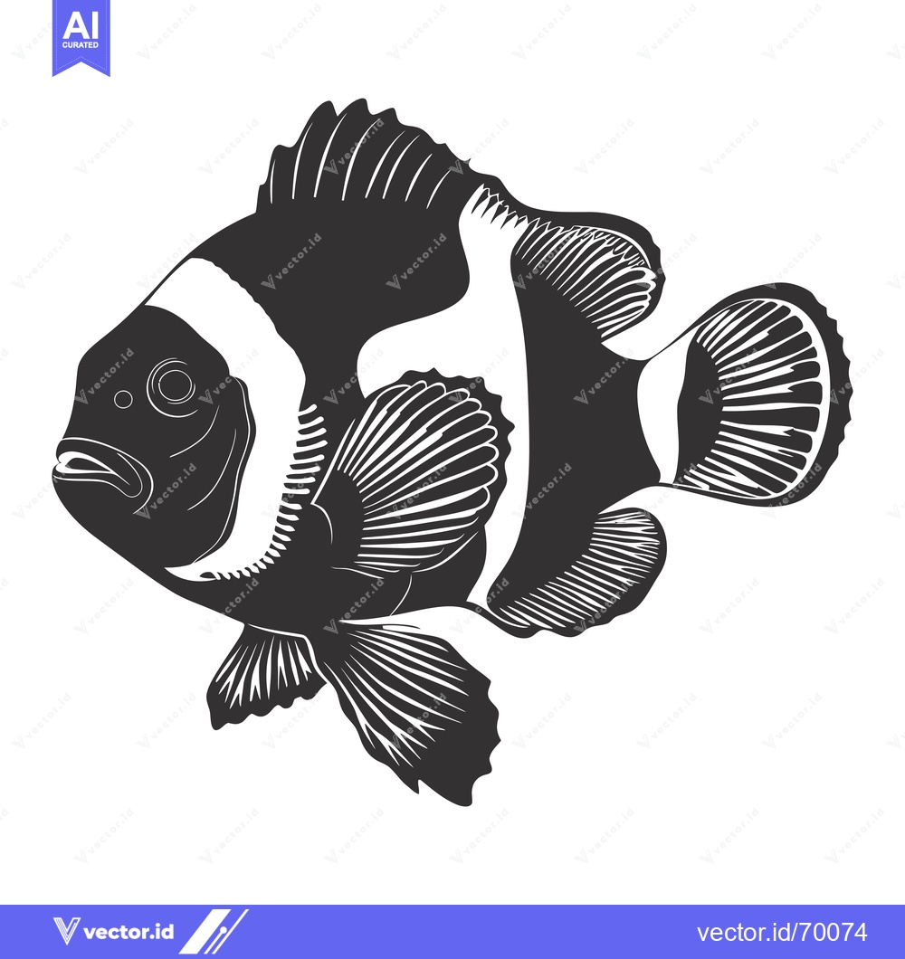 Premium Vector of Black and White Illustration of a Clownfish