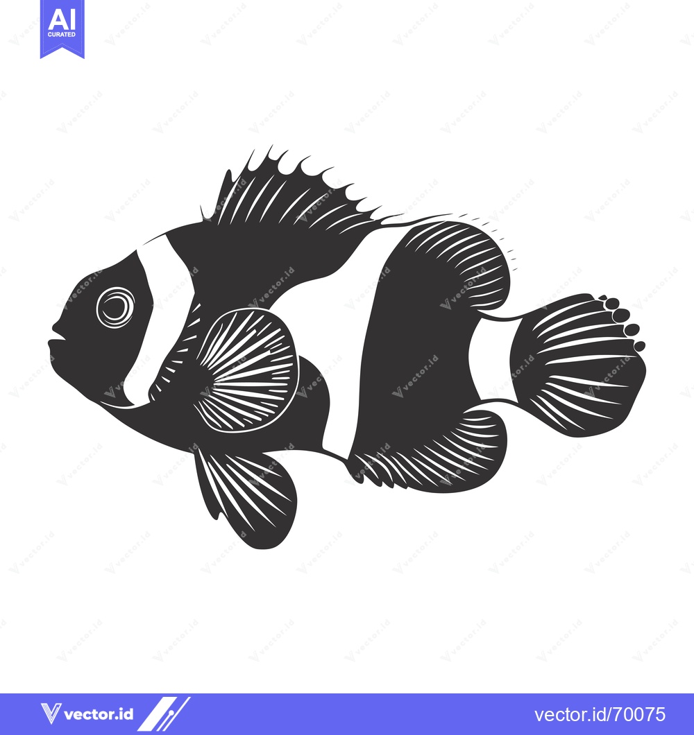 Premium Vector dari Black and White Silhouette of a Clownfish
