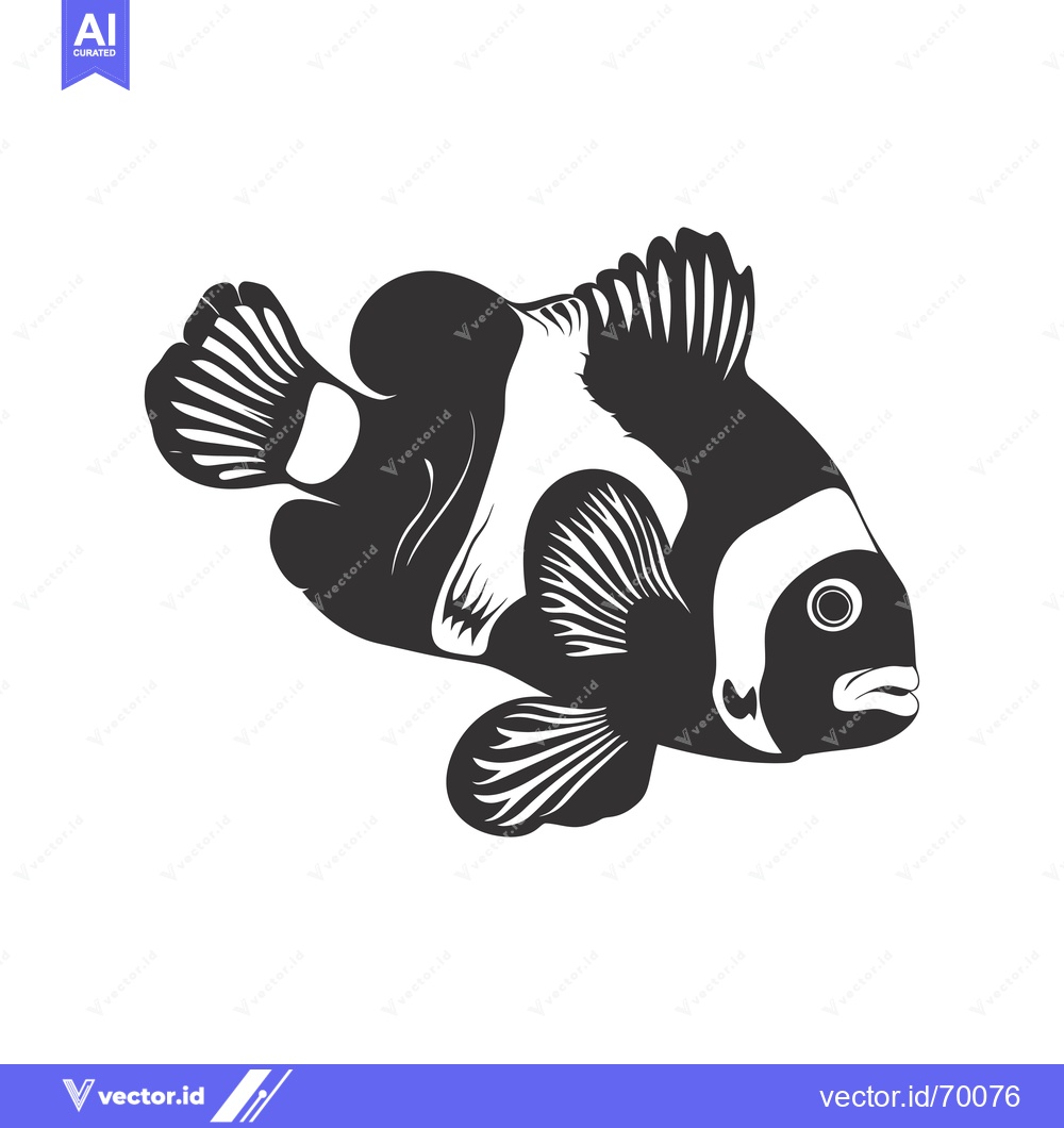Premium Vector of Black and White Illustration of a Clownfish with Open Mouth