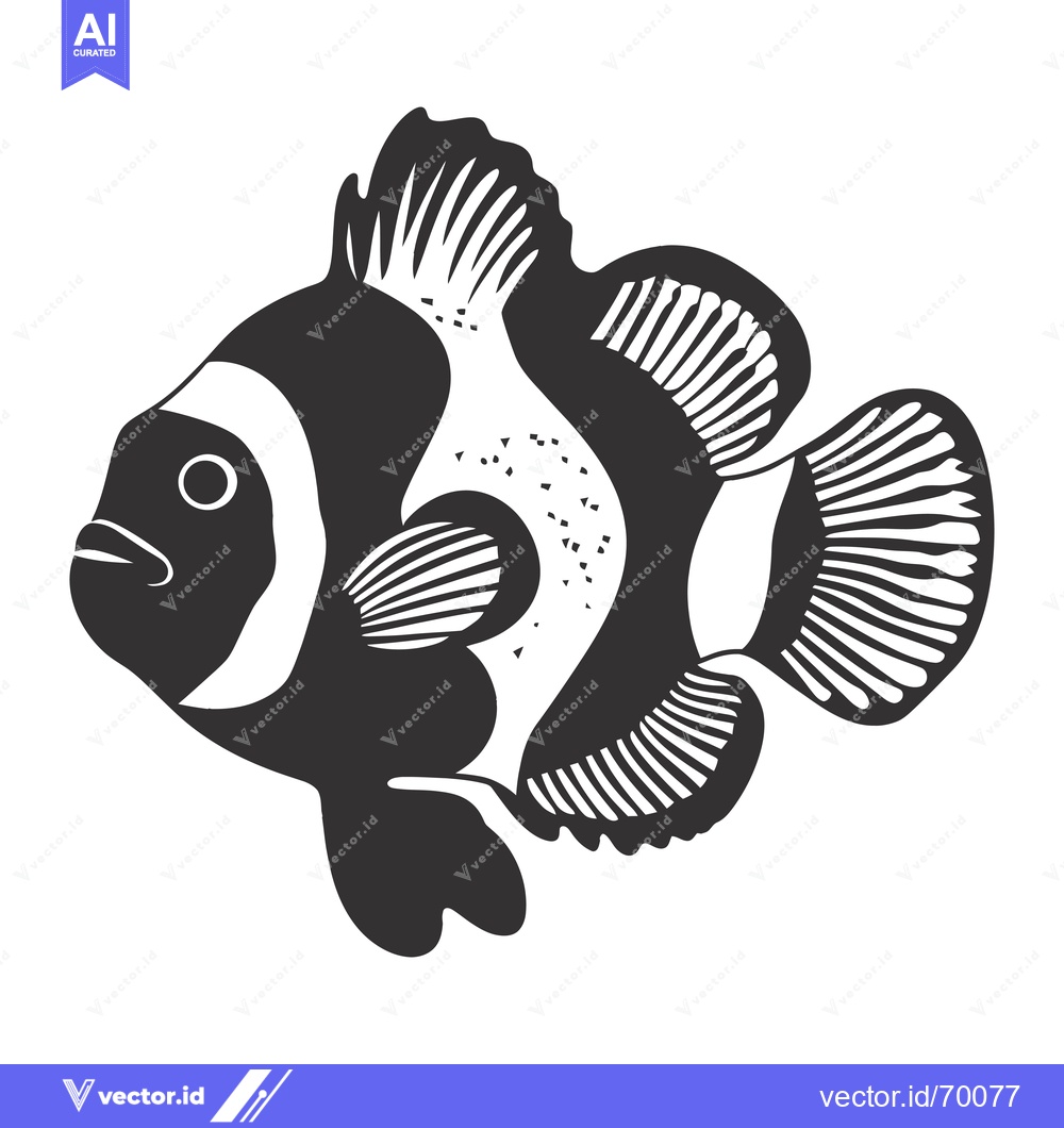 Premium Vector dari Black and White Illustration of a Clownfish