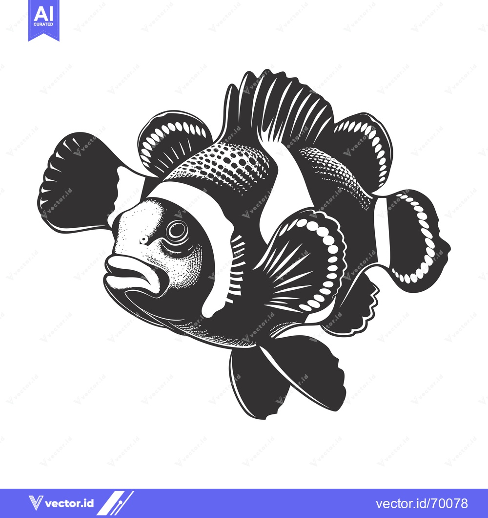 Premium Vector of Black and White Illustration of a Clownfish