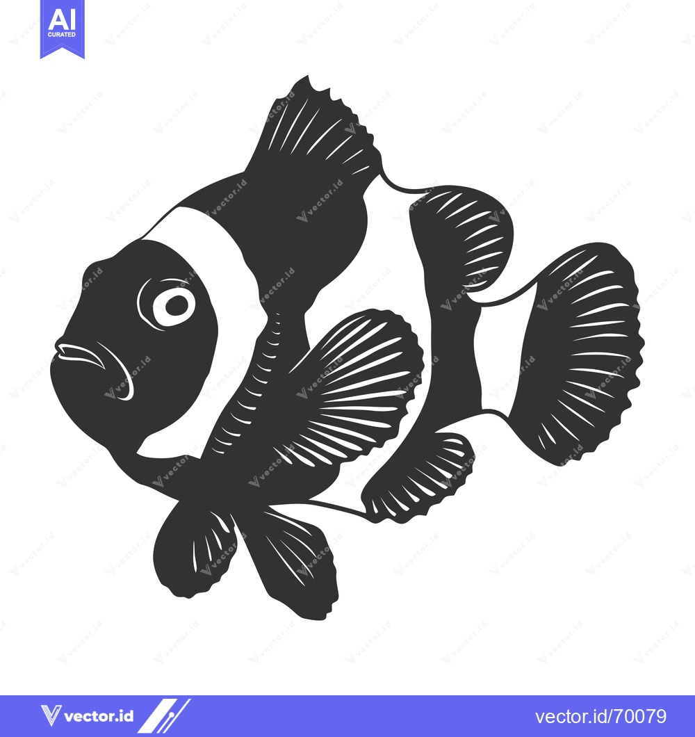 Premium Vector of Black and White Illustration of a Clownfish