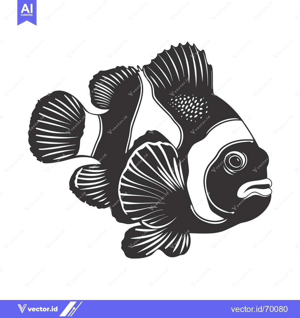 Premium Vector of Black and White Illustration of a Clownfish