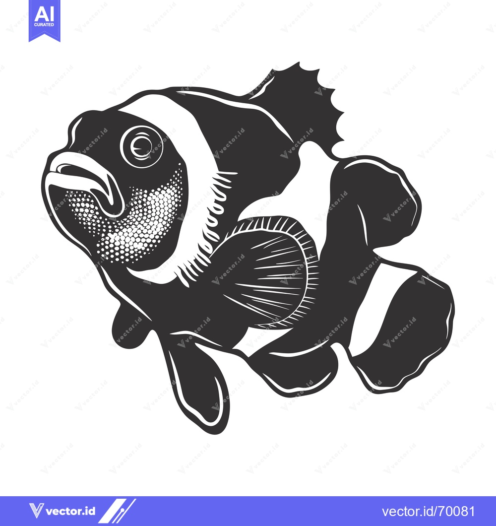 Premium Vector dari Black and White Illustration of a Clownfish with Open Mouth