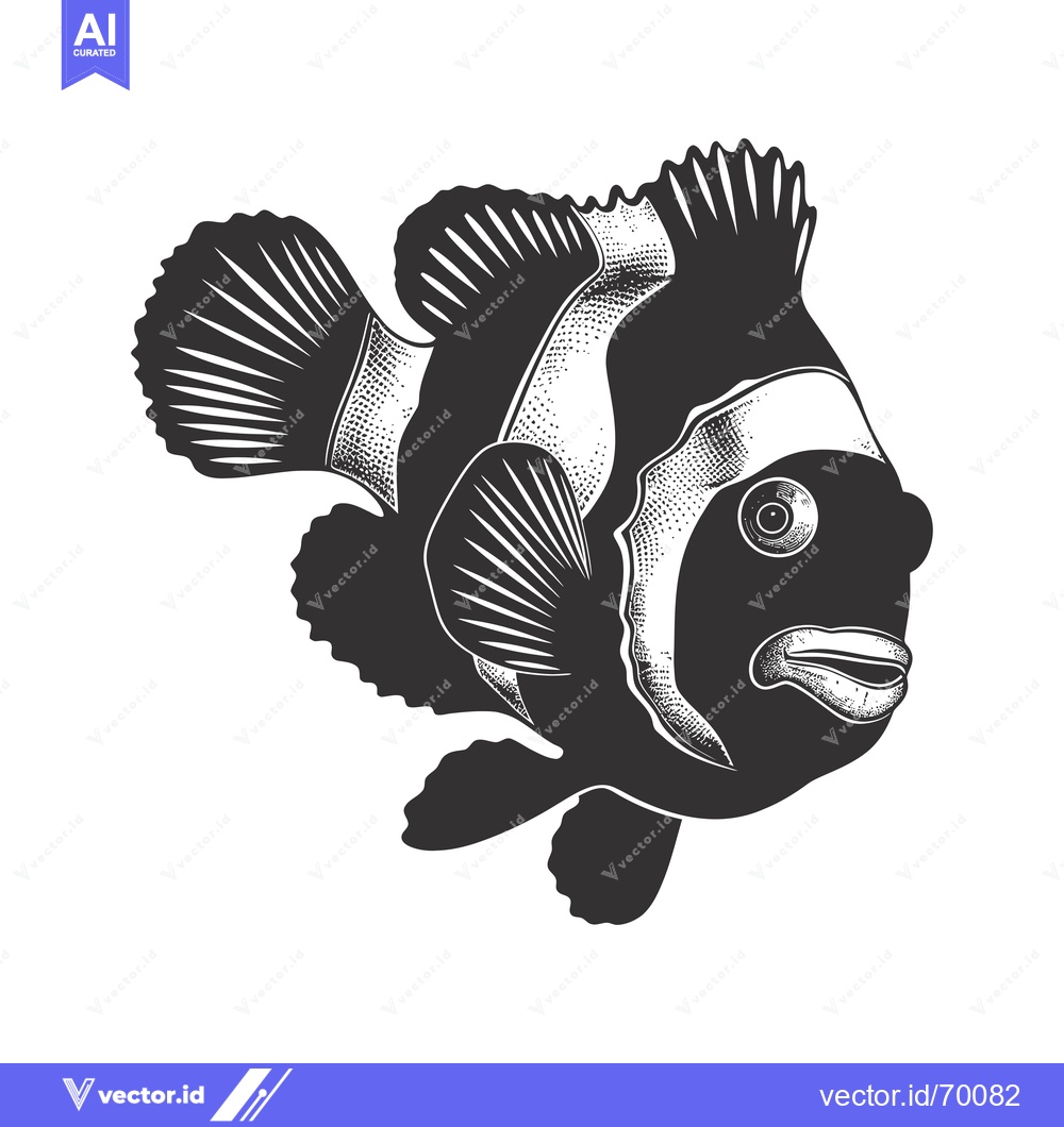 Premium Vector dari Black and White Illustration of a Clownfish