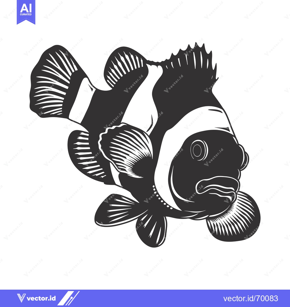 Premium Vector dari Black and White Illustration of a Clownfish with Striped Fins