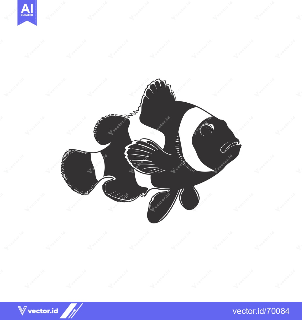 Premium Vector dari Black and white illustration of a clownfish