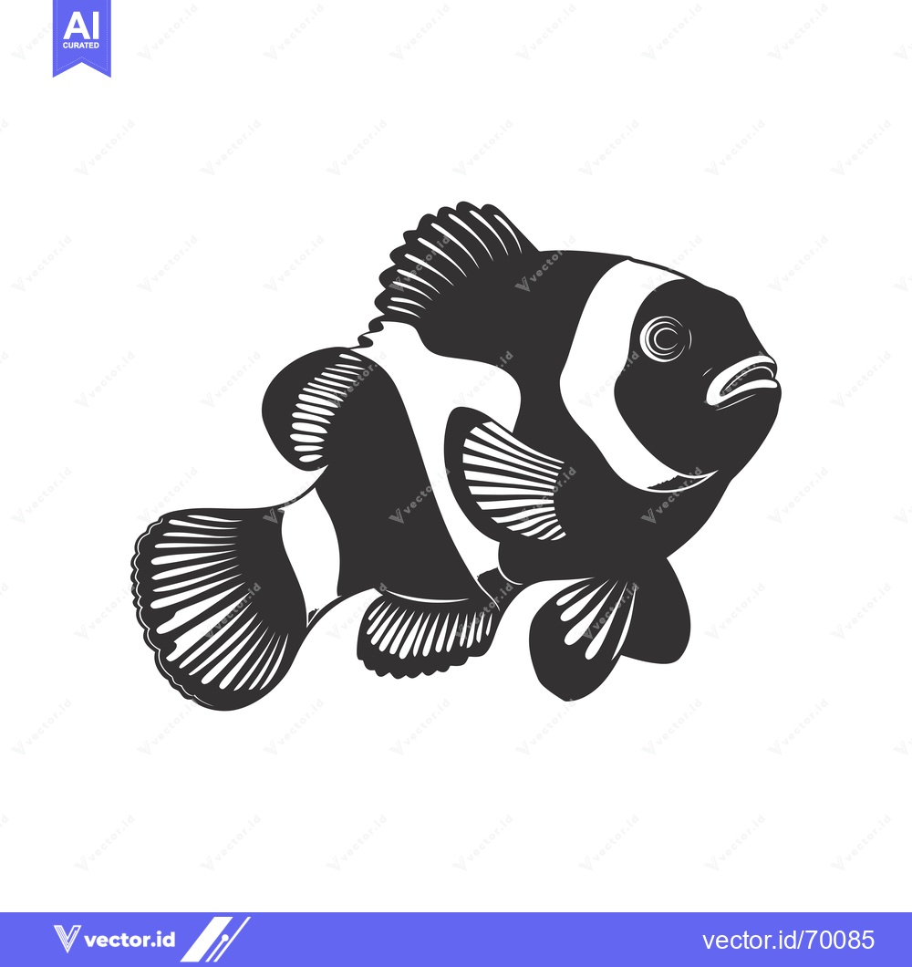 Premium Vector of Black and White Illustration of a Clownfish