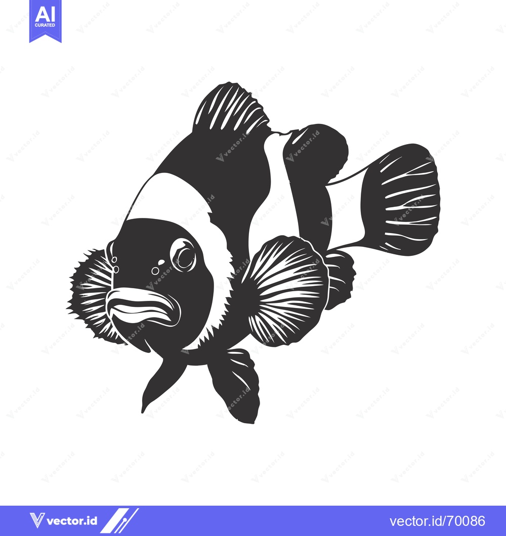 Premium Vector of Black and White Silhouette of a Clownfish