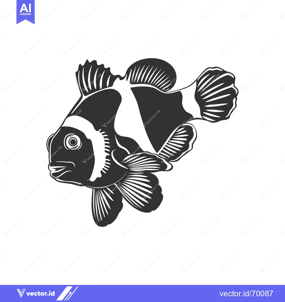 Premium Vector of Black and White Illustration of a Clownfish