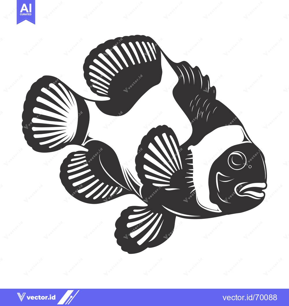 Premium Vector dari Black and White Illustration of a Clownfish
