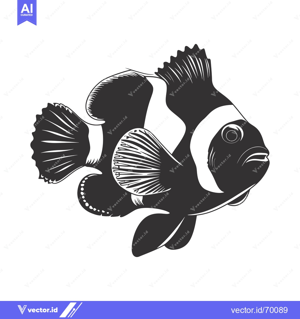 Premium Vector of Black and White Illustration of a Clownfish