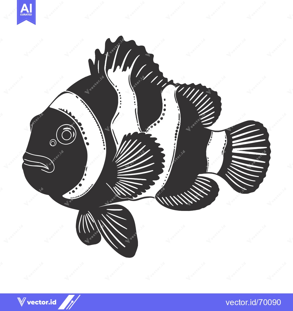 Premium Vector of Black and White Illustration of a Clownfish