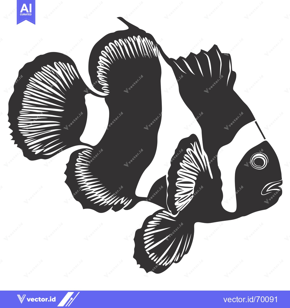 Premium Vector of Black and White Illustration of a Clownfish with Fin Detail