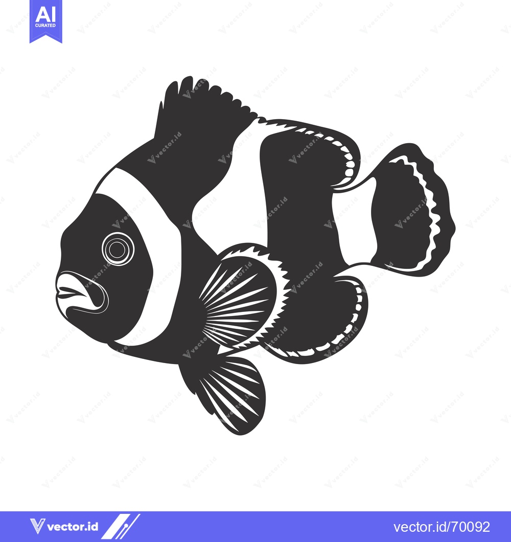 Premium Vector of Black and white silhouette of a clownfish