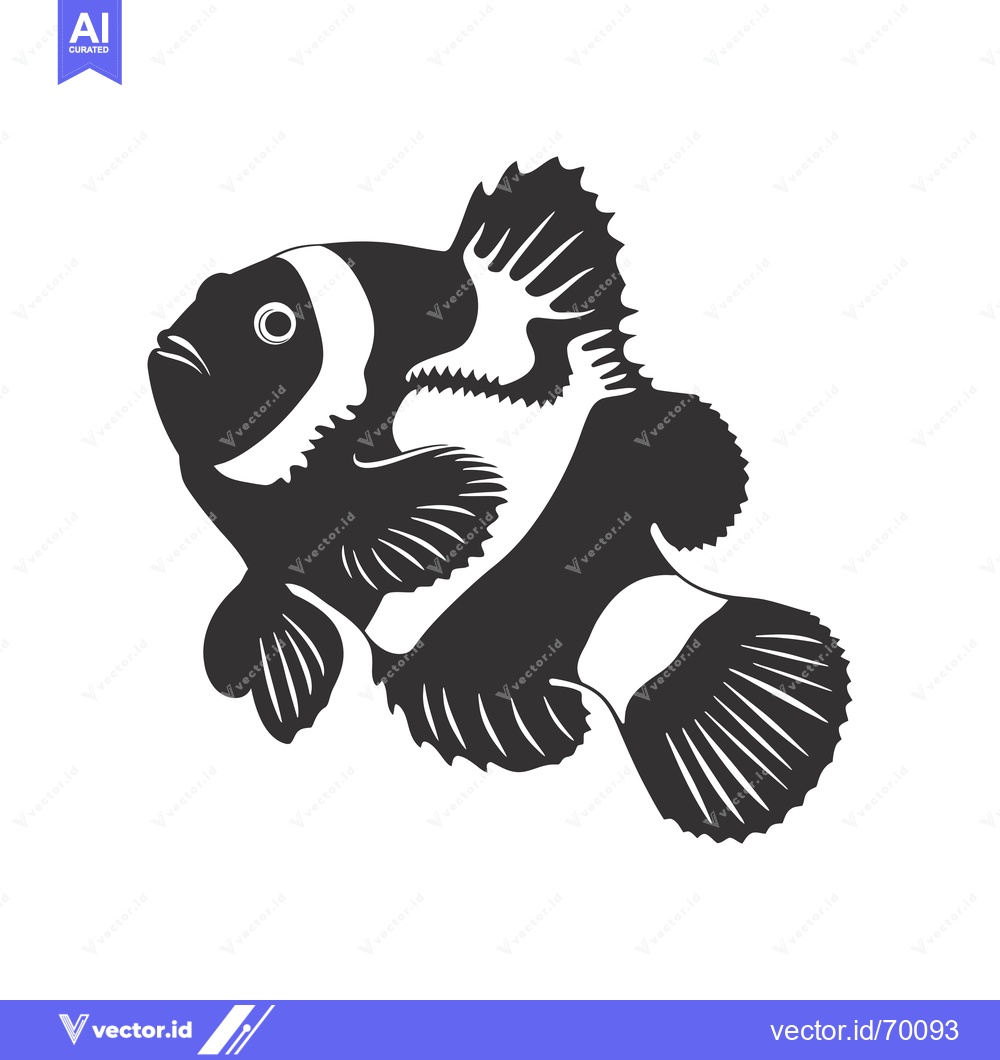 Premium Vector dari Black and White Silhouette of a Clownfish