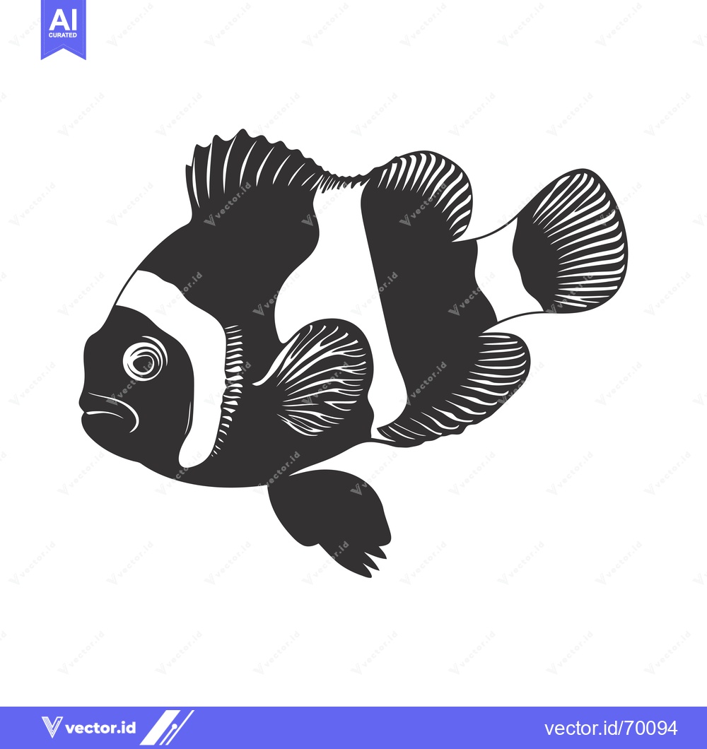 Premium Vector of Black and White Illustration of a Clownfish