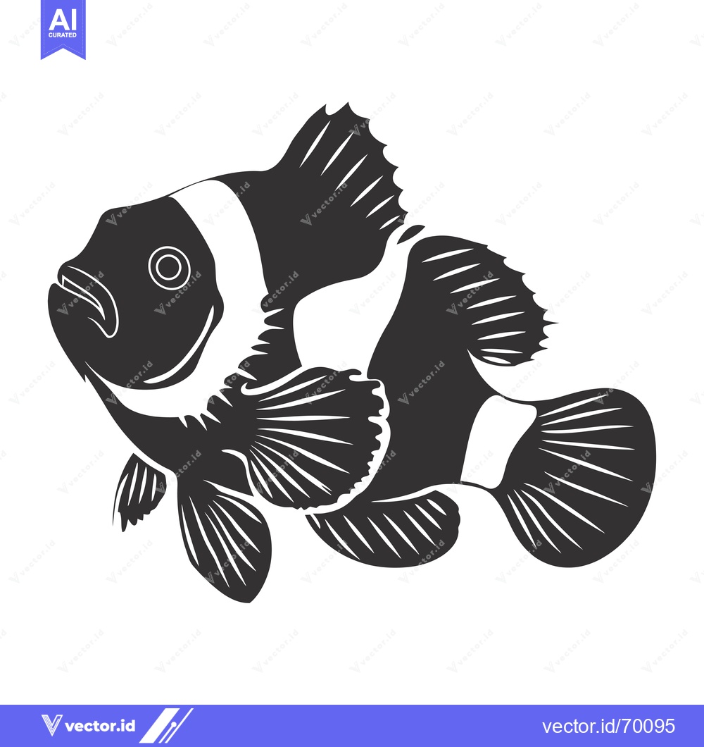 Premium Vector of Black and white illustration of a clownfish