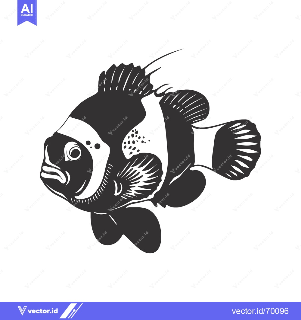 Premium Vector dari Black and White Silhouette of a Clownfish