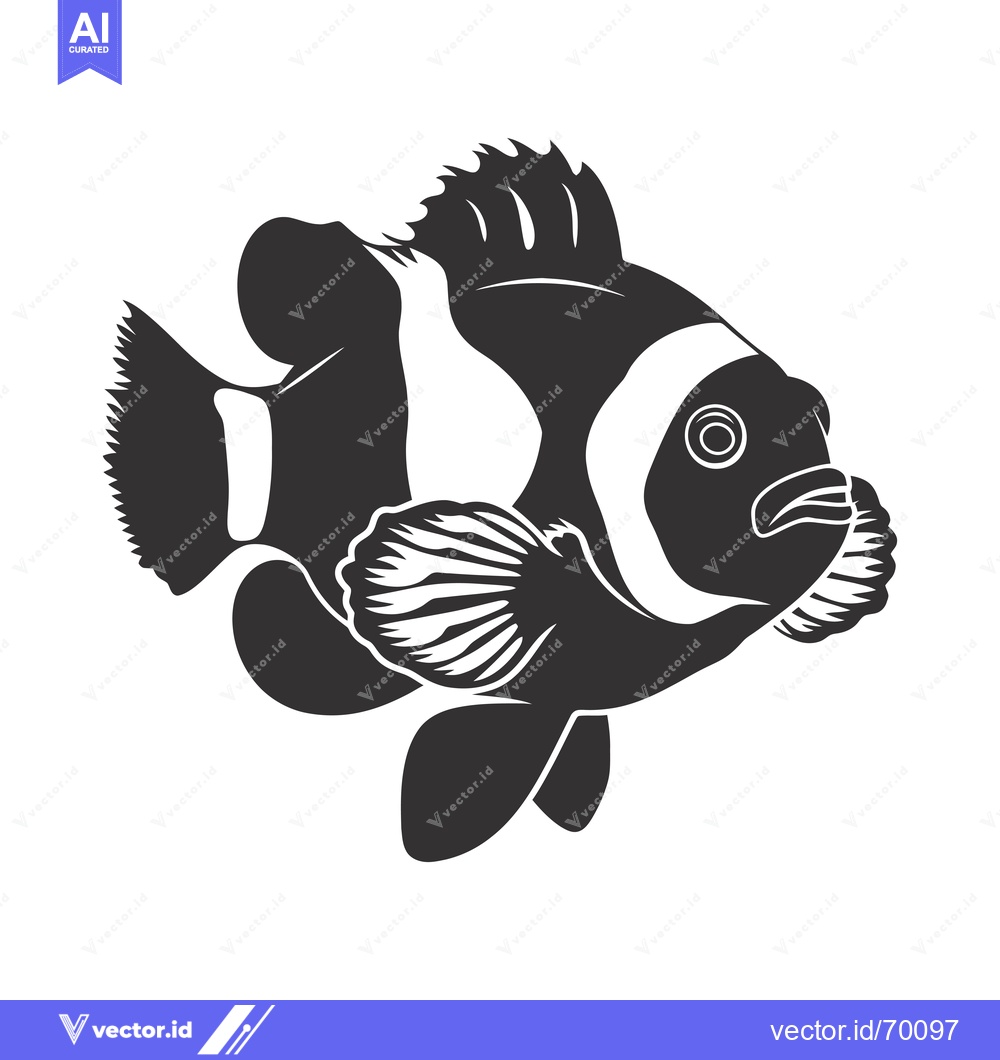 Premium Vector dari Black and White Silhouette of a Clownfish