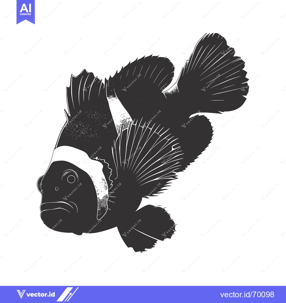 Premium Vector of Black and White Silhouette of a Clownfish