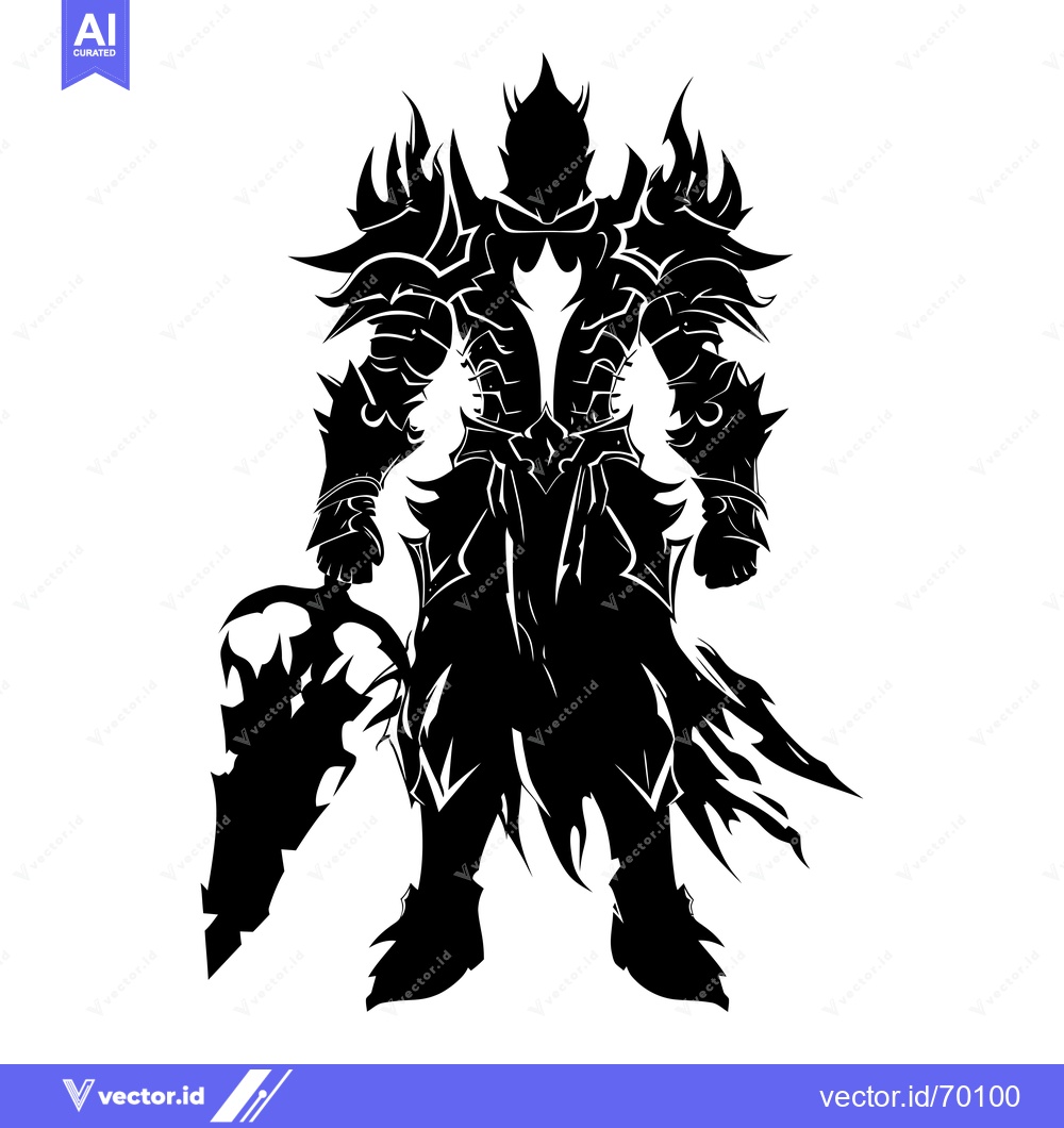 Premium Vector dari Silhouette of a Warrior in Full Armor Holding a Weapon