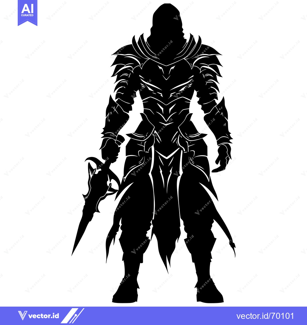Premium Vector dari Silhouette of a Knight in Full Armor Holding a Dagger