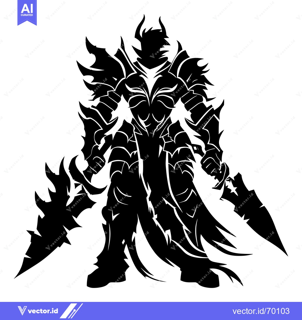 Premium Vector dari Silhouetted Dark Knight Holding Two Swords