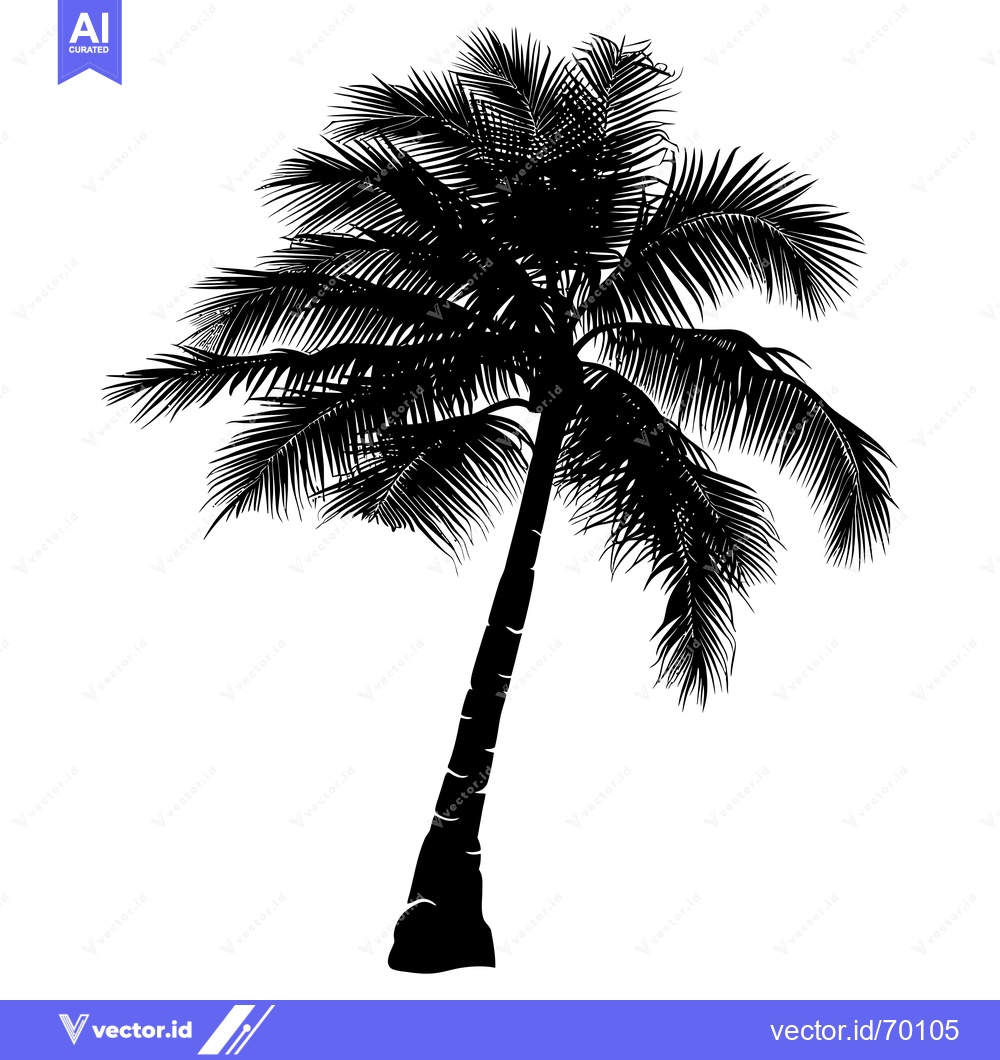 Premium Vector dari Black Silhouette of a Tall Palm Tree with Spread Fronds