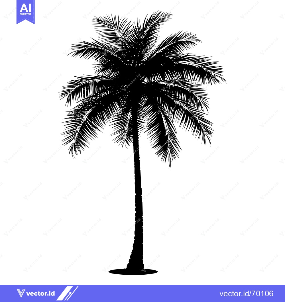 Premium Vector dari Black and white silhouette of a palm tree with a white background