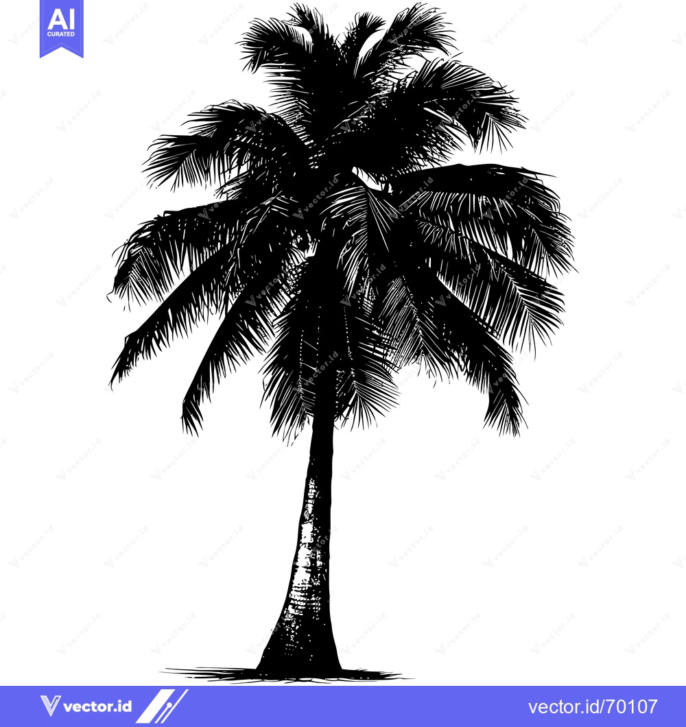 Premium Vector of Black and White Silhouette of a Palm Tree