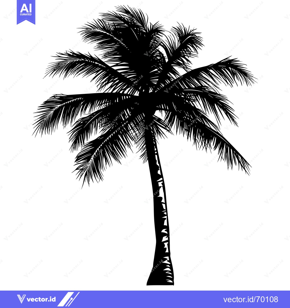 Premium Vector of Black and White Silhouette of a Palm Tree