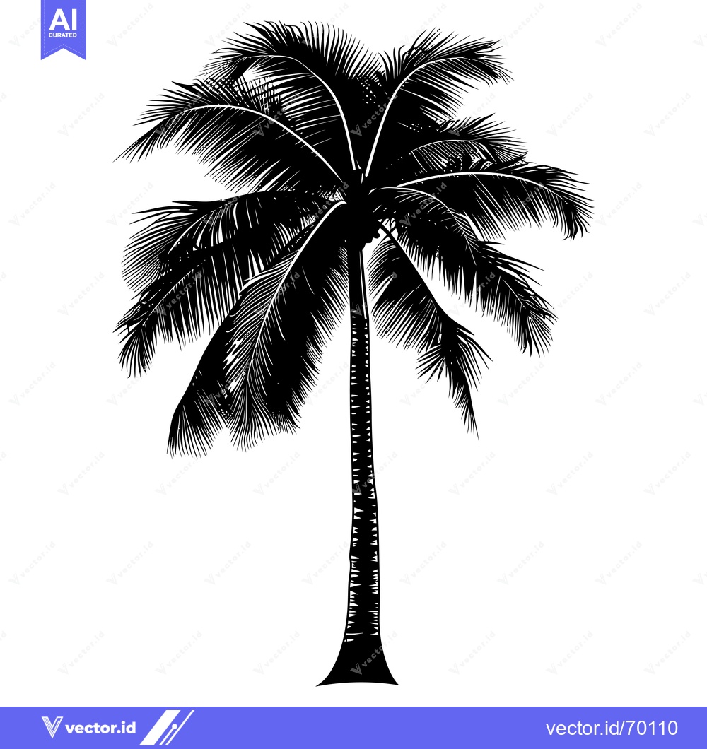 Premium Vector of Black and White Silhouette of a Palm Tree