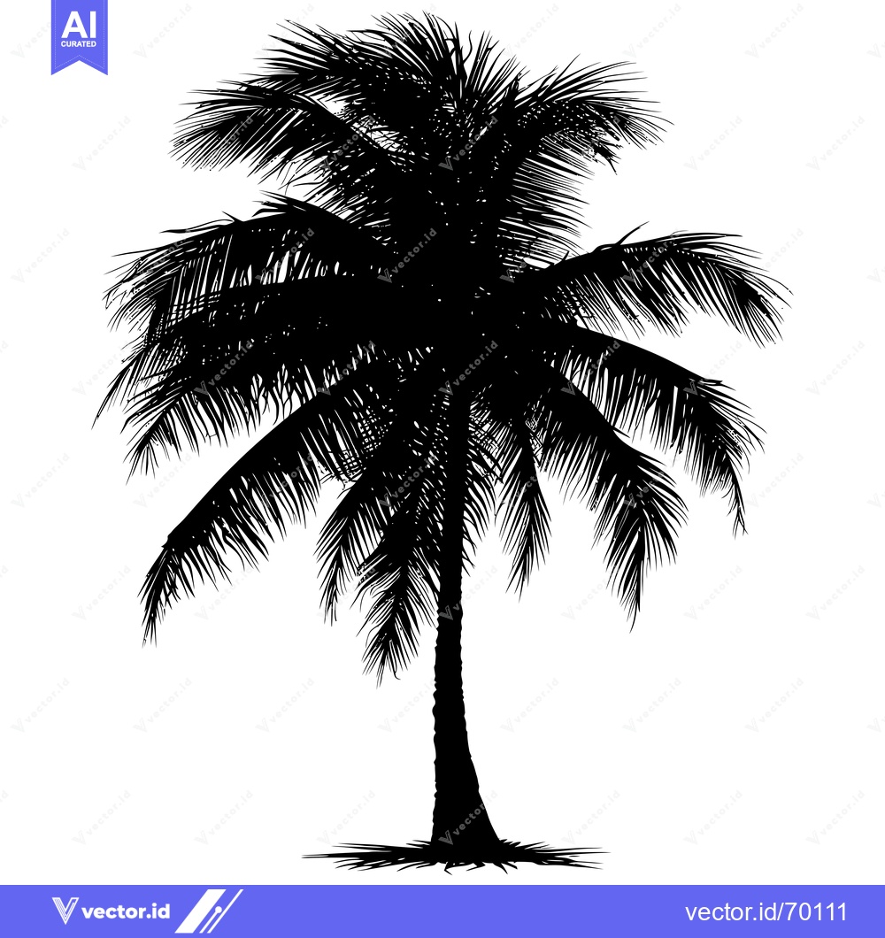 Premium Vector of Black and White Silhouette of a Palm Tree