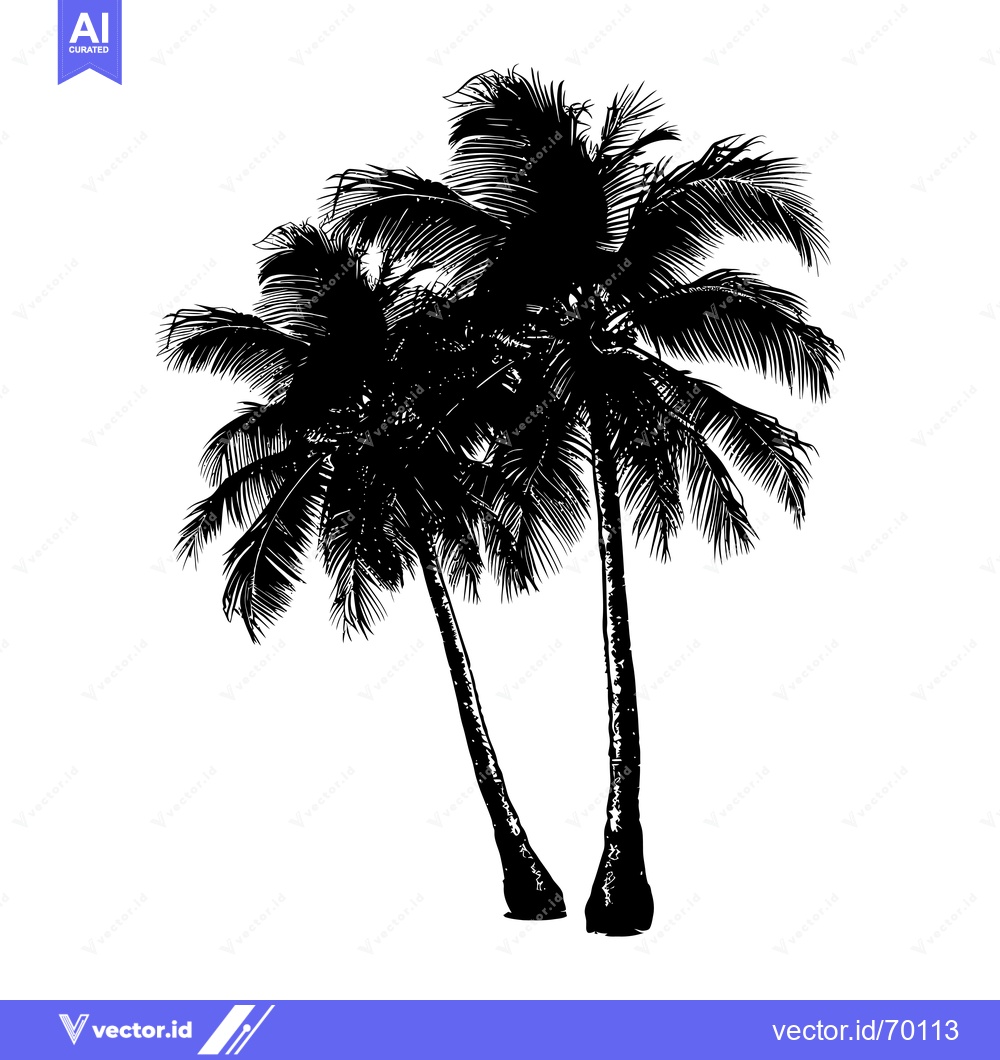 Premium Vector dari Silhouette of Two Palm Trees with Detailed Fronds