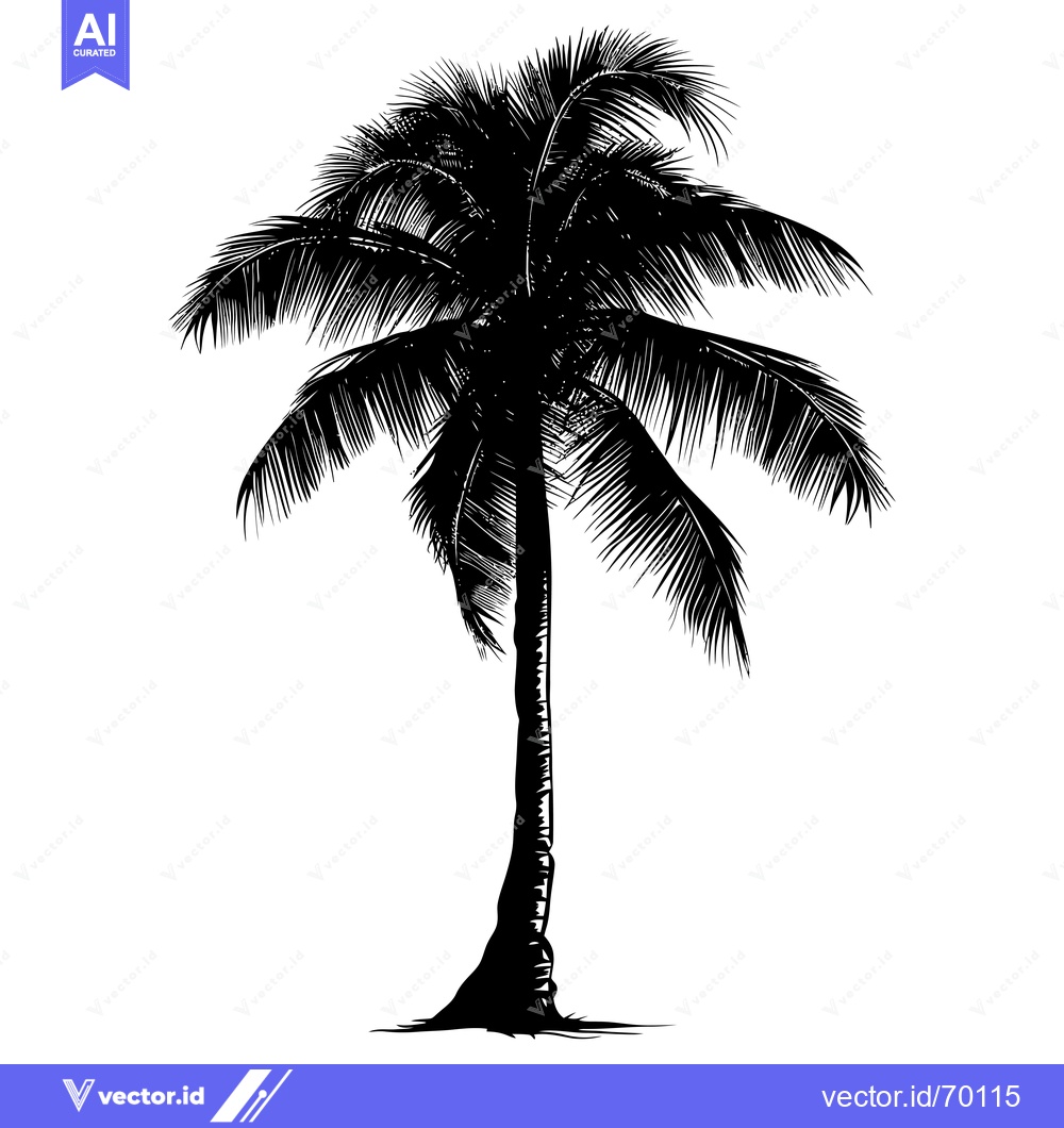 Premium Vector of Black and White Silhouette of a Palm Tree